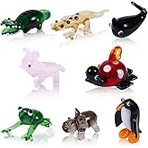 WEWAYSMILE 8 Pcs Hand Blown Glass Figurines Glass Animals Includes Elephant, Hippo, Crocodile, Turtle, Dolphin, Penguin, Frog, Gecko for Home Decoration Gifts