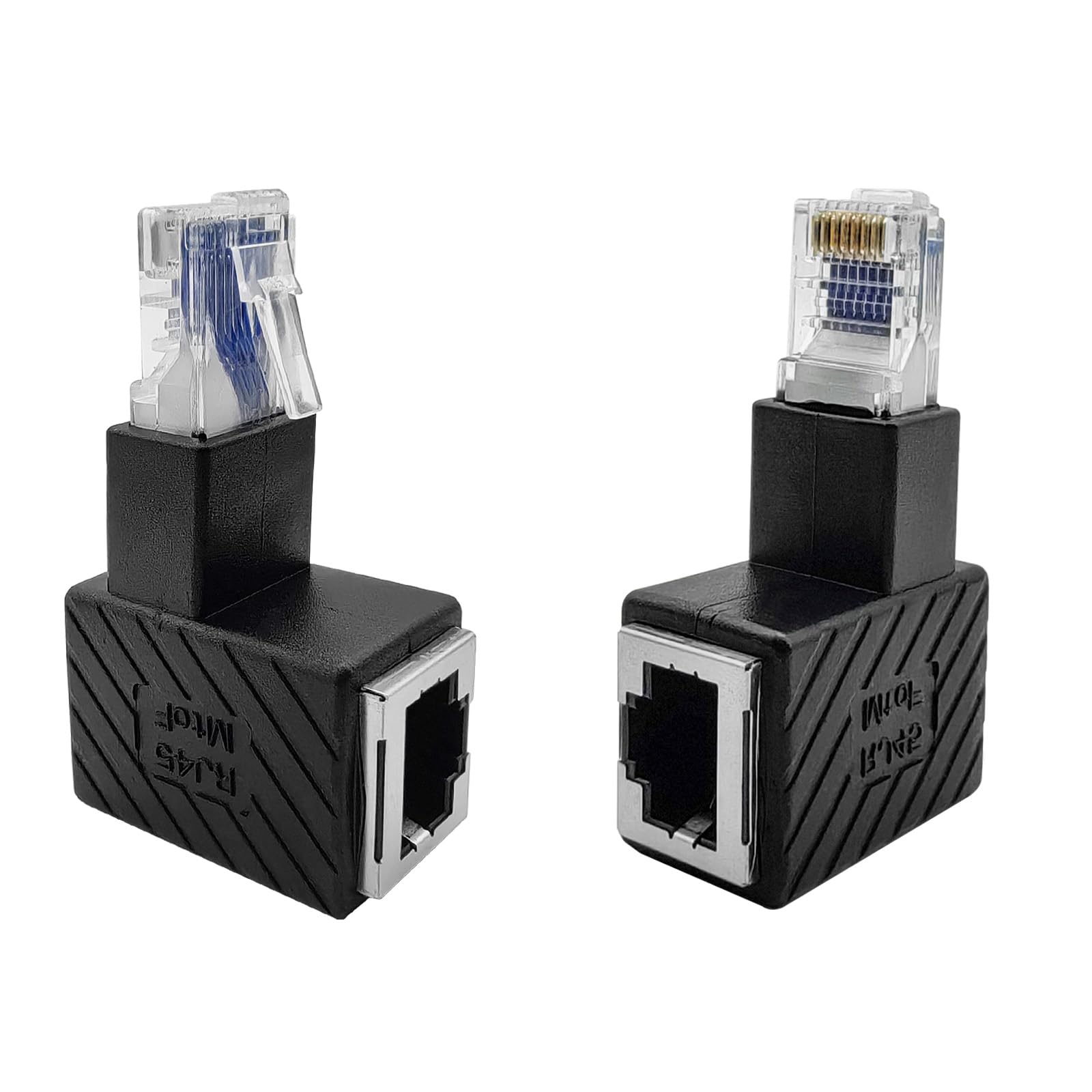 iYueMps RJ45 Ethernet Adapter, 2Pack Cat5 Cat5e RJ45 Male to Female 90 Degree Angled Up+ Down Plug to Socket Adapter Shielded Network Patch Connection