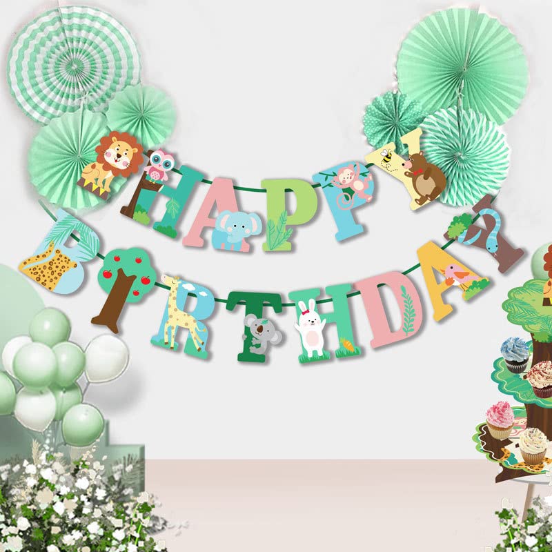 Norinoya Animal Happy Birthday Banner,Birthday Bunting,Birthday Party Supplies Decorations,Perfect for Indoor Outdoor Kids' Party Banners