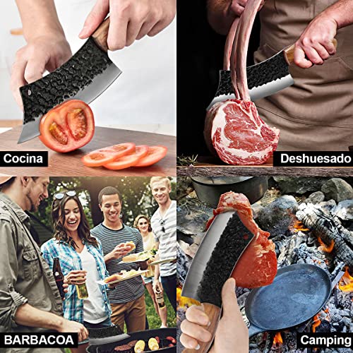 Cuchillo Vikingo martillado ,Cuchillo Carnicero Forjado A Mano Con Vaina ,Cuchillos Chef De Cocina,Acero De Alto Carbono,Aplicar Para El Hogar,Camping,Barbacoa,Restaurante, Corte De Carne.