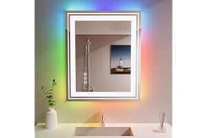 Snowdool LED Mirror for Bathroom, 30"X36" with 8 RGB Backlit +3 Front Lit (Adjustable Individually), Anti-Fog, Lighted Bathroom Vanity Mirror for Wall, Shatterproof, Memory Function, Tempered Glass