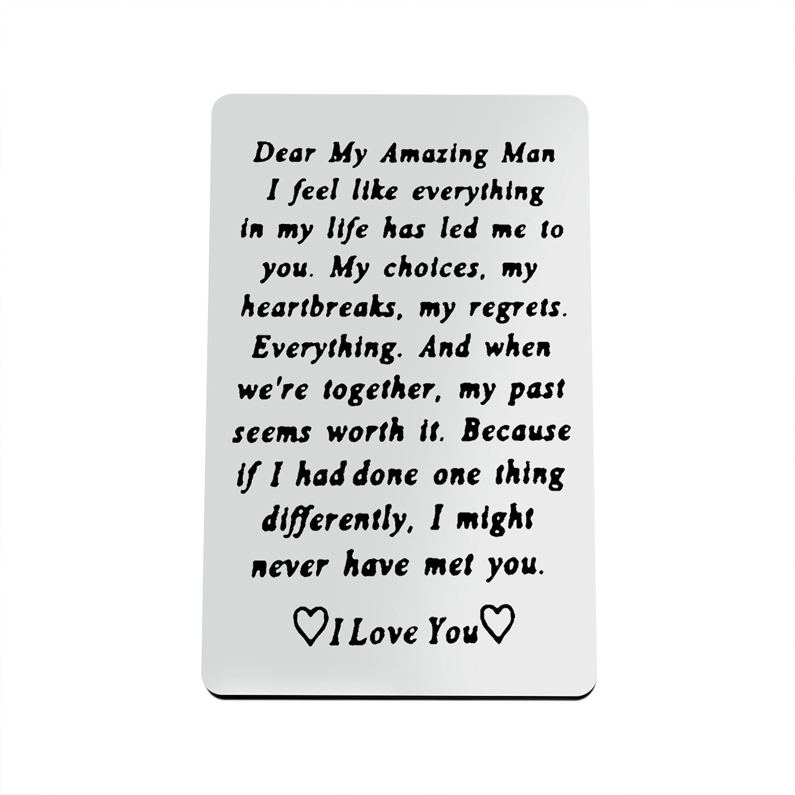 Valentines Day Gifts for Men Engraved Wallet Insert Card for Boyfriend Husband Christmas Birthday Gifts Wedding Anniversary Card Gift I Love You Gifts for Him Fiance