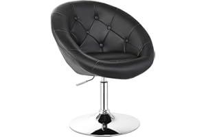 COSTWAY Vanity Chair, Contemporary Height Adjustable Makeup Chair with Chrome Frame, Tufted Round-Back, Modern Swivel Accent 