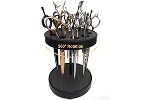 XDONEF Rotating Hair Scissors Holder, Wooden Barber Scissors Storage Holder Salon Shears Holder Hair Stylist Scissors Container Hairdressing Tools Organizer Black