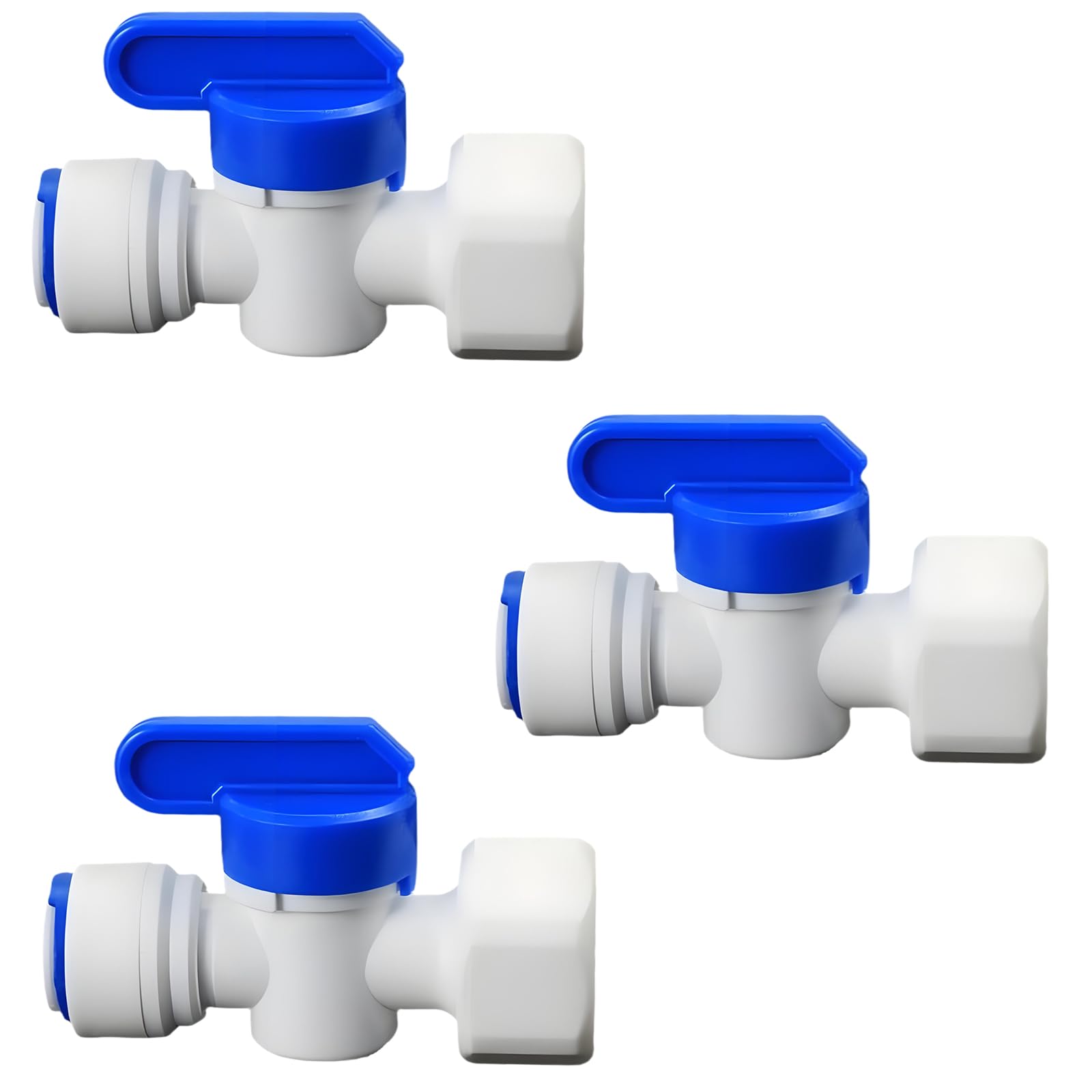 Photo 1 of 1/2" Female Thread x 3/8" PE Hose OD Ball Valvewith Push-In Quick-Connect for RO Reverse Osmosis Water Filter Plastic Fitting, Beverage Dispenser & Water Filtration/Purification Systems (3PCS)