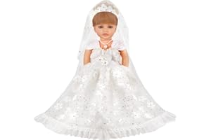 MLcnleS 18 inch Doll Clothes Doll Wedding Dress Accessories Outfits for 18 Inch Doll Clothes - White Bride Dolls Gown Set with Long Lace Veil and Necklace for Girl Birthday Xmas Gift