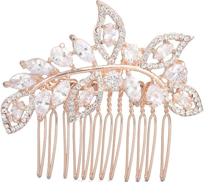 Rose Gold Crystal and Rhinestone Bridal Hair Comb for Wedding Veil Accessories (rose gold)