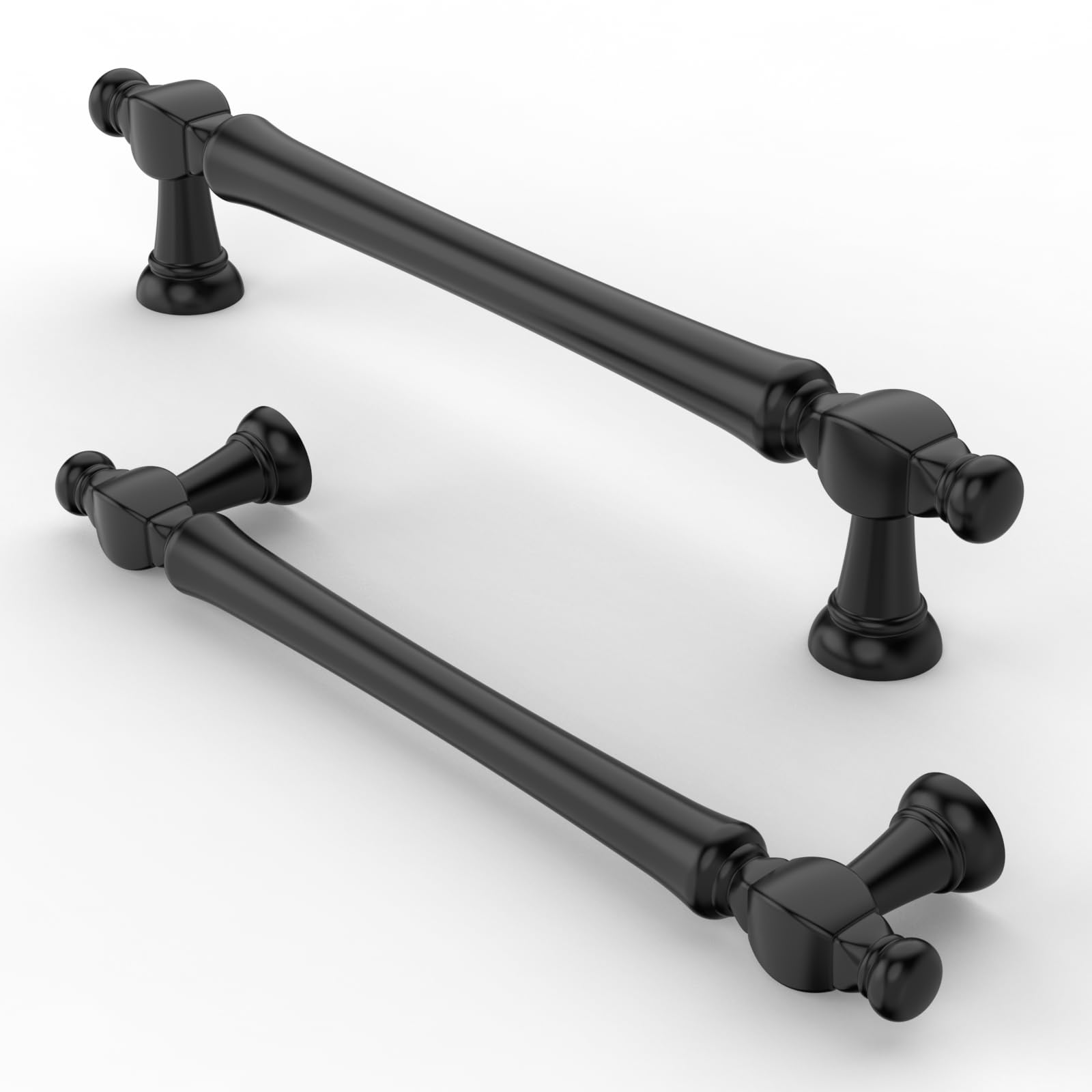 Furniware Vintage Cabinet Handles - Pack of 10, Matt Black Pulls - 128mm(5 Inch) Hole Center, Kitchen Cabinet Hardware