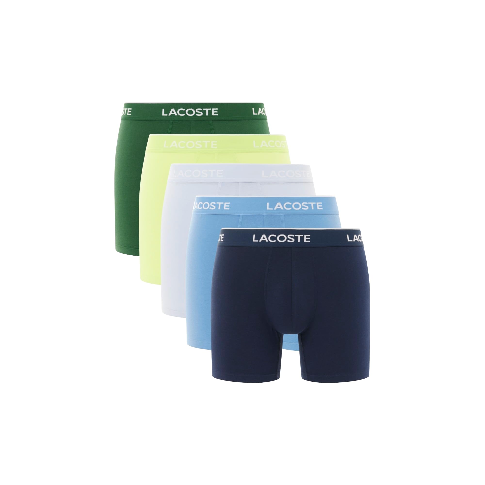 Lacoste Men's Cotton Stretch Essentials Boxer Briefs, 5-pack (Amazon Exclusives), Navy Blue/Turquin Blue/Phoenix Blue, 3X-Large Image