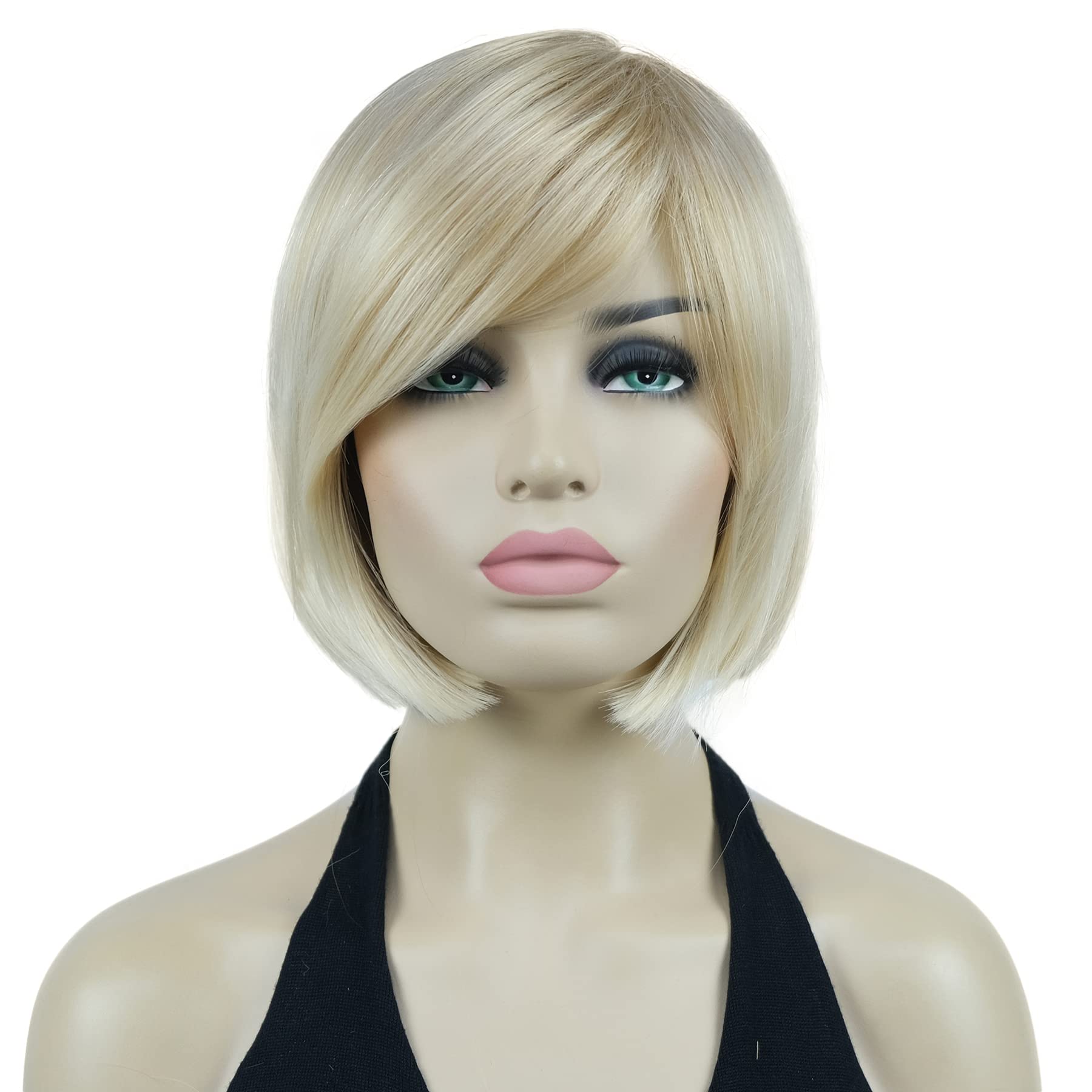 Lydell 8" Straight Short Wigs Bob Hair with Bangs Cute Central Dot Top Heat Resistant Synthetic Wigs (24BT613 Blonde Mix)
