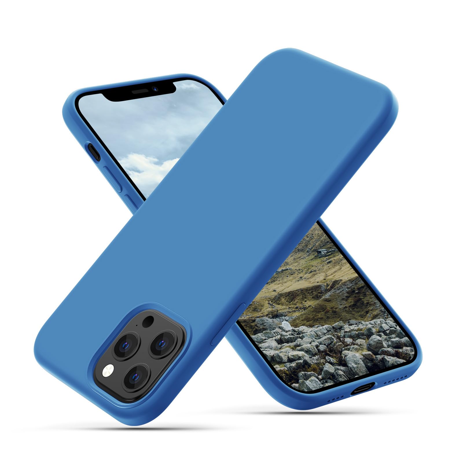 CALOOP Slim-Fit for iPhone 12 Pro Max Case,Skin Soft Liquid Silicone,Sturdy Shockproof Hard Frame Cover with Anti-Scratch Microfiber Lining,Robust Full Protection for Screen and Camera(Peacock Blue) — image 1