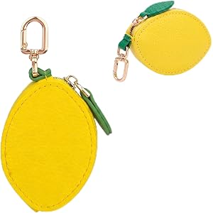 Lemon Bag Charm Coin Purse with Zipper, Mini PU Leather Lemon Keychain Wallet, Fruit-Inspired Handbag Accessory, Small Coin P