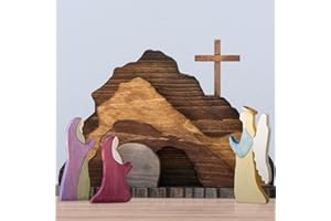 Inboxxe Wooden Easter Resurrection Scene Set, The Empty Tomb Easter Scene and Cross Easter Scene Wooden Decoration, Jesus Nativity Scene Decor for Christian Religious Home Office Tabletop Decor