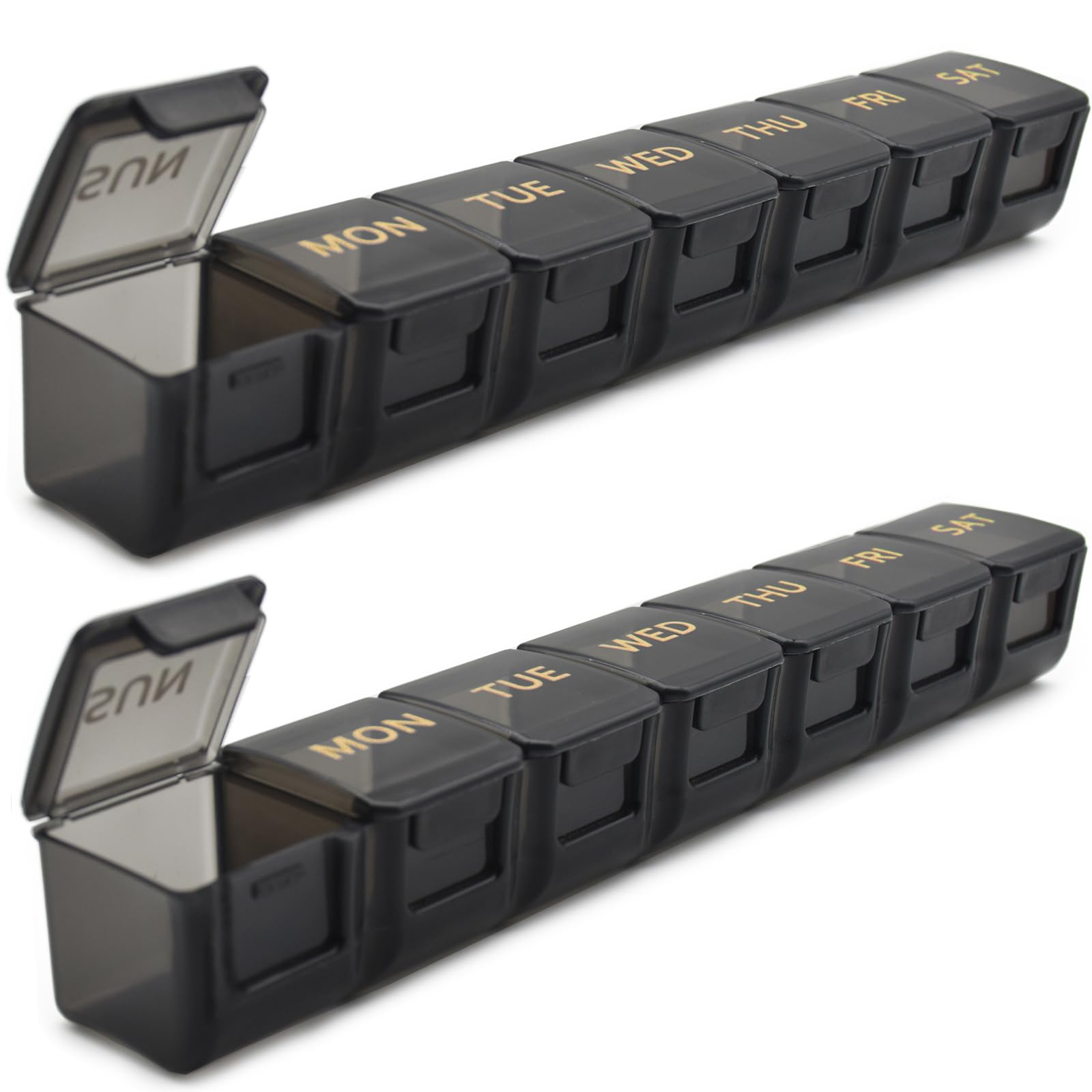 Photo 1 of 2 Pack Weekly Pill Organizer, Large 7 Day Pill Case, Daily Vitamin Case Medicine Box, AM/PM Pill Containers for Medicine Supplements Fish Oil (Black & Black)