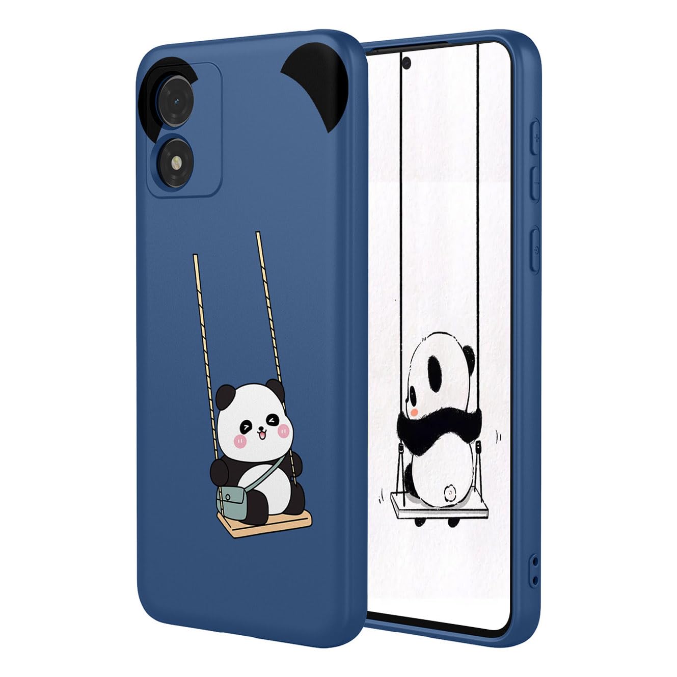 YUECXIN Case for Motorola Moto E13 4G, Ultra thin Liquid Silicone Silky Soft Touch Cute Pattern Girls Cover, with Microfiber Lining Shockproof TPU Bumper Case. Panda