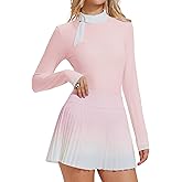 AFZ Two Pieces Tennis Skirt Set for Women Long Sleeve Zip Back Top & High Waisted Pleated Skirt Outfits for Golf,Pickleball