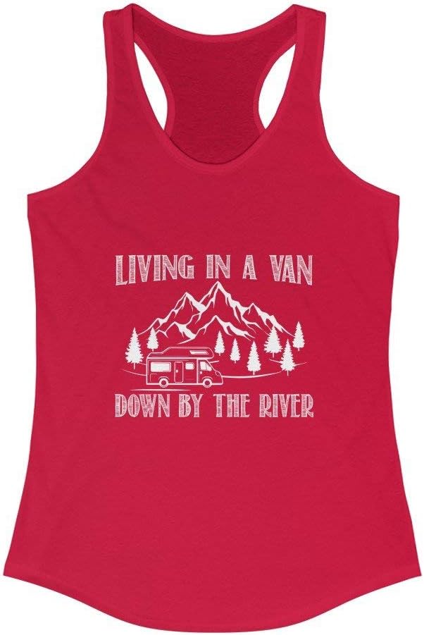 Vintage Van Camping Living in A Van Down by The River Tank Top Shirt Women