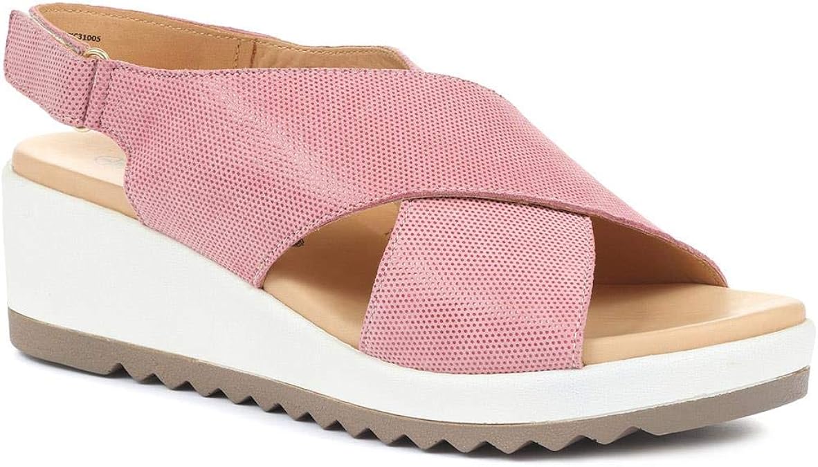 Amazon.com | Pavers Wide Fit Leather Ladies Wedge Sandals 318 208 - Pink Size 7 UK | Platforms 