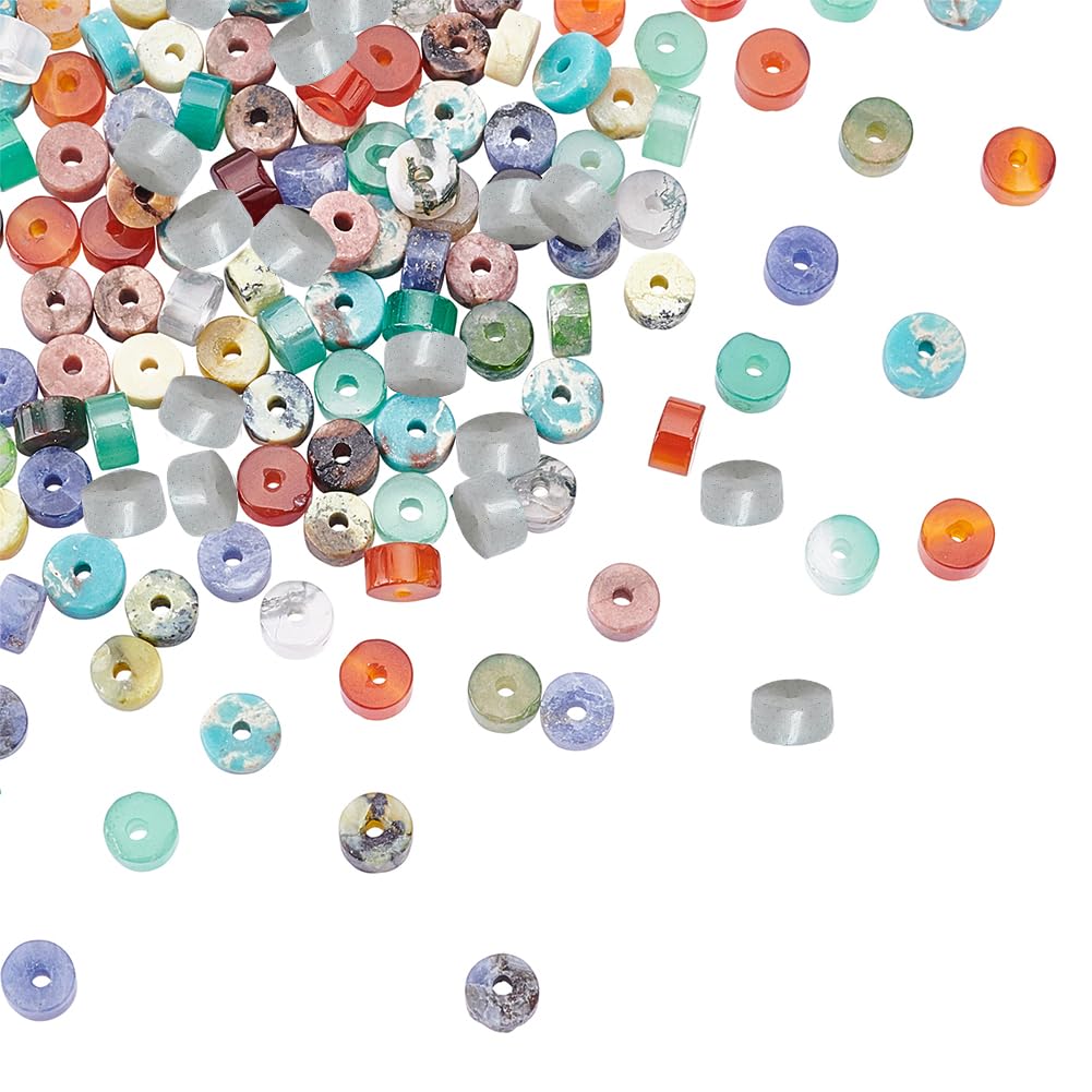 NBEADS 160 Pcs 8 Styles Natural Heishi Stone Beads, 4mm Flat Round Stone Beads Disc Spacer Loose Beads for Bracelet Earrings Necklace Jewelry Making DIY Craft