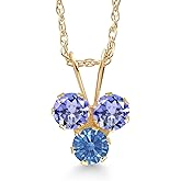 Gem Stone King 14K Yellow Gold Blue Tanzanite and Fancy Blue Zirconia 3-Stone Pendant Necklace For Women (0.41 Cttw, Gemstone December Birthstone, Round 3MM, 18 Inch Chain)