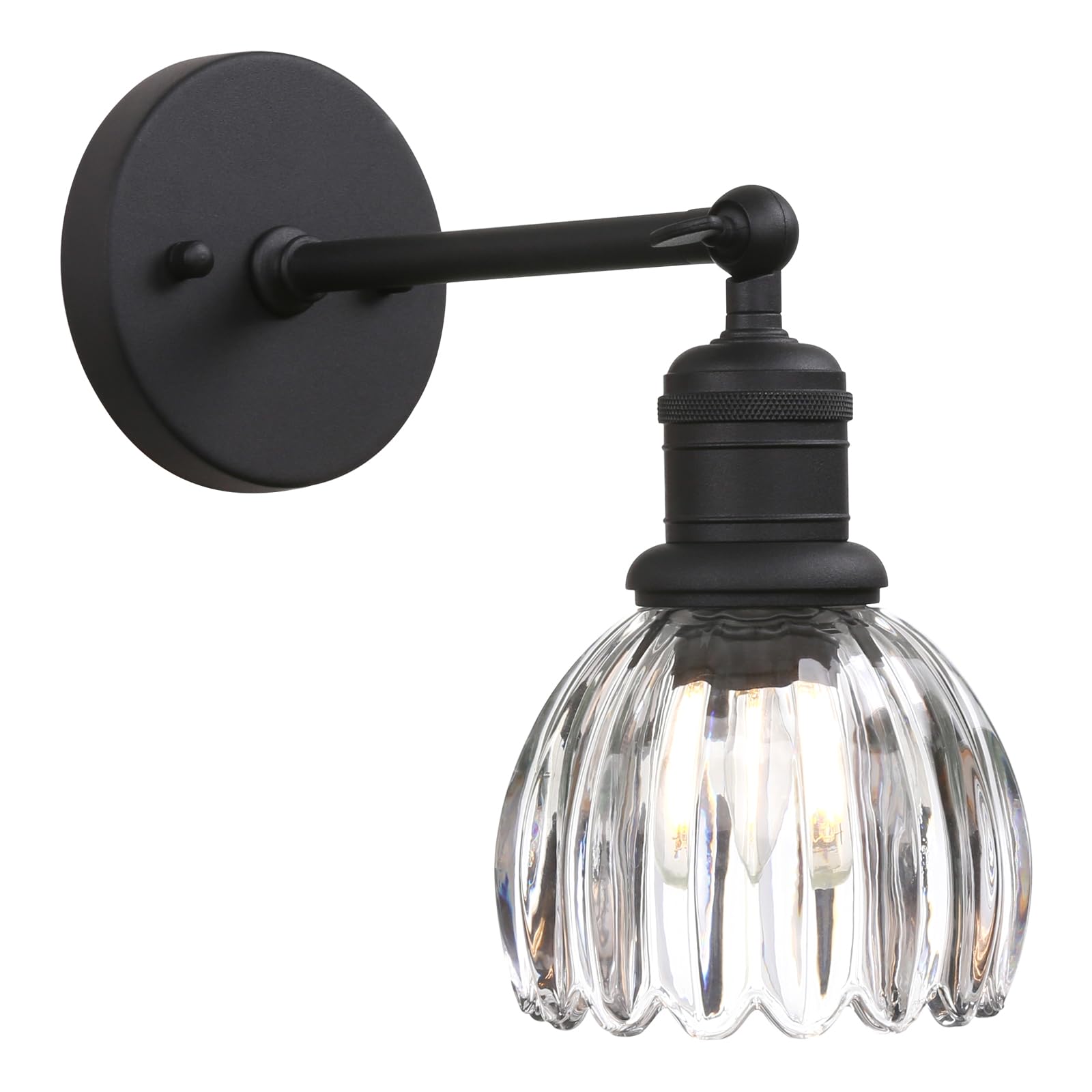 Photo 1 of Yosoan Boho Indoor Vintage Wall Sconce with Flower Shade, 1-Light Modern Vanity Industrial Hardwired Wall Mounted with Transparent Tulip Shade for Living Room Bedroom Kitchen Hallway Home Decor(Black)