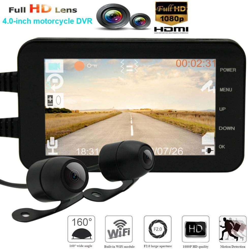 EGFHEAL Dash Cam Driving Recorder Dash FHD Parking Monitor Motorcycle Vehicle 1080P HD 160 Degree Moto DVR Dual Lens