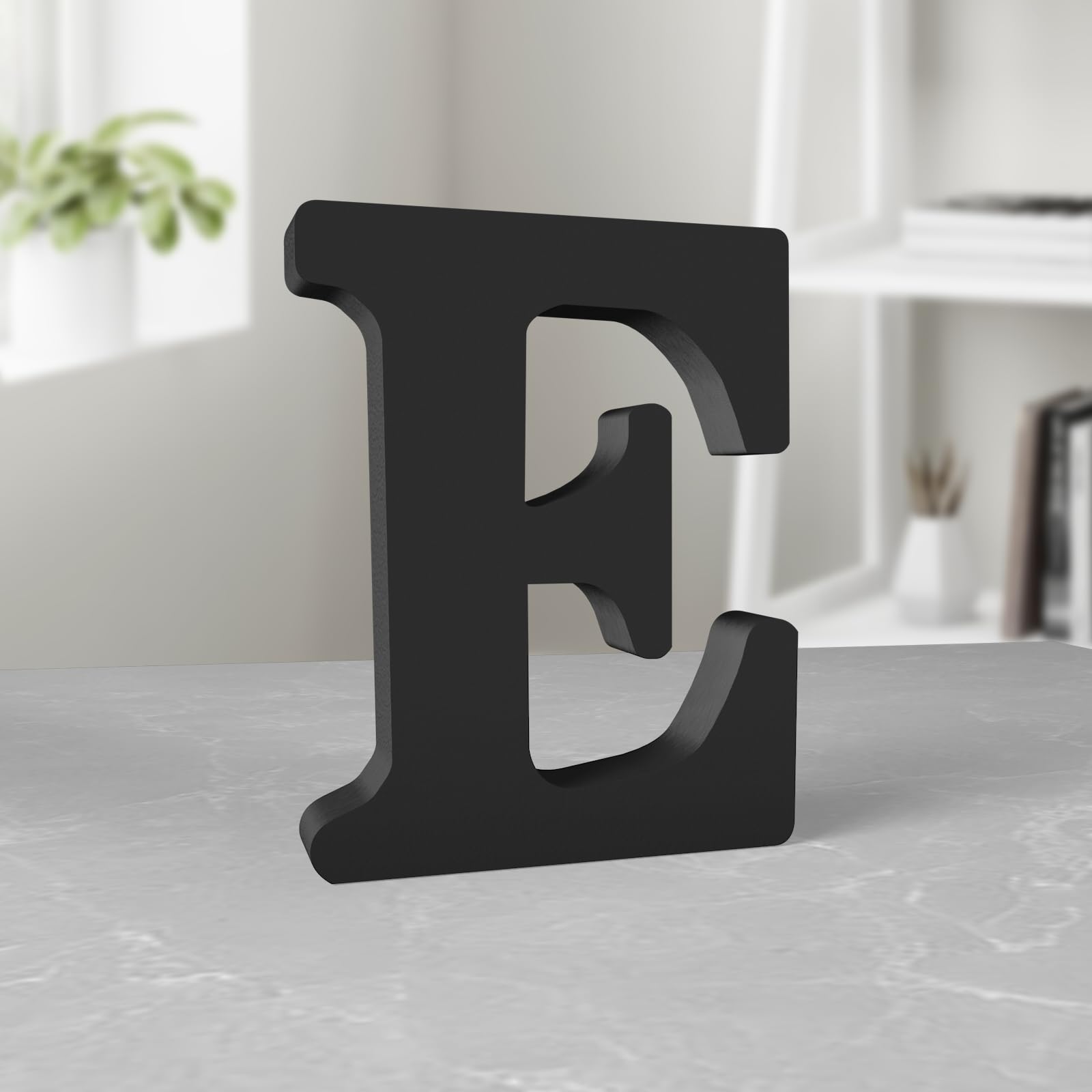 Aruatu 6 Inch Black Wood Letters for Wall Decor - Unfinished Decorative Standing Letter Slices for Sign Board Decoration, Craft, Home Party Projects (E)