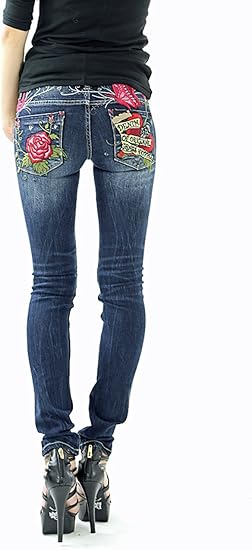 Amazon ジーンズ 専門店 クラシカルエルフ Classical Elf 薔薇 バラ ドクロ 蝶 バタフライ 刺繍 ストレッチ スキニー ジーンズ デニムパンツ Grasshopper グラスホッパー 617 W24 服 ファッション小物 通販