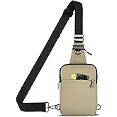 VADOO Sling Bag, Crossbody Bags with RFID & Water Resistant for Women and Men Small Faux Leather Chest Bag for Travel, Khaki