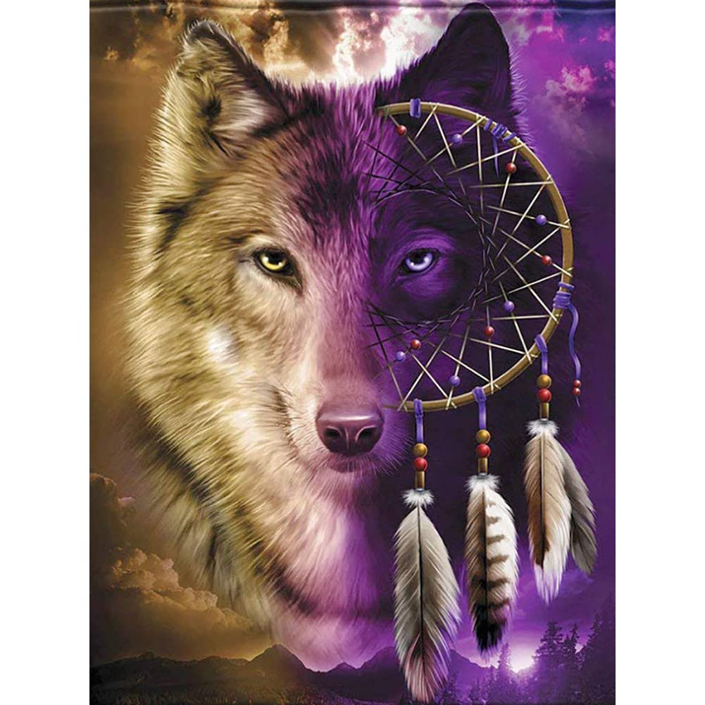 Abillyn 5D Diamond Painting Kits Full Drill, Wolf and Dream Catcher Diamond Art for Adults Kids