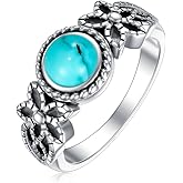 Reaii Turquoise Ring 925 Sterling Silver Flower Rings Natural Turquoise Stone Ring Vintage Handmade Natural Gemstone Rings Turquoise Jewelry For Women