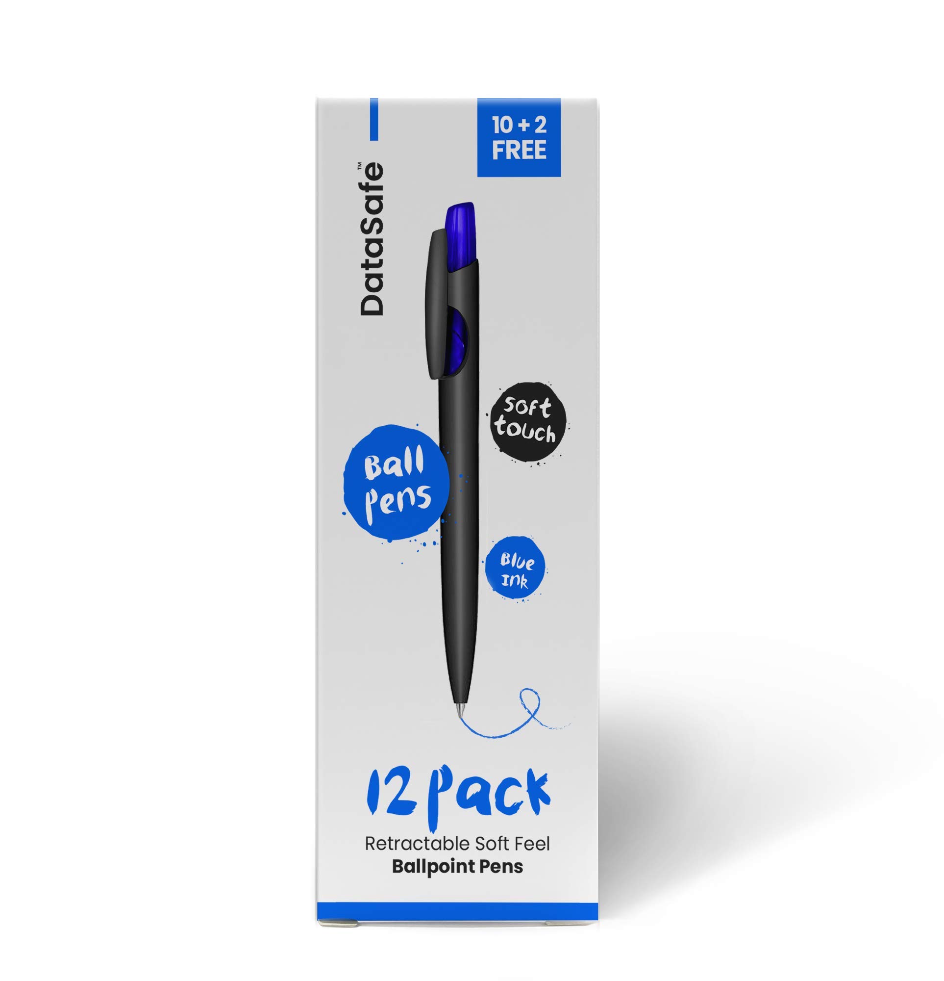 Retractable Clicky Ballpoint Writing Pens, Black Casing, Medium Point (1.0 mm) with Soft Touch (12 Count (Pack of 1), Blue)