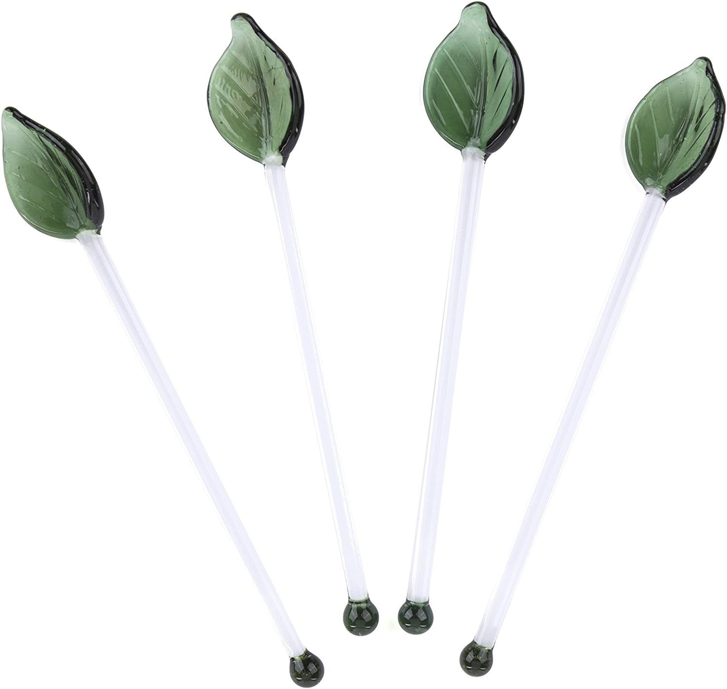 BONABICI Tea Spoons Set of 4 5.5" long. USA Handcrafted. Heat Resistant borosilicate glass. Spoon for stirring Tea and Coffee.