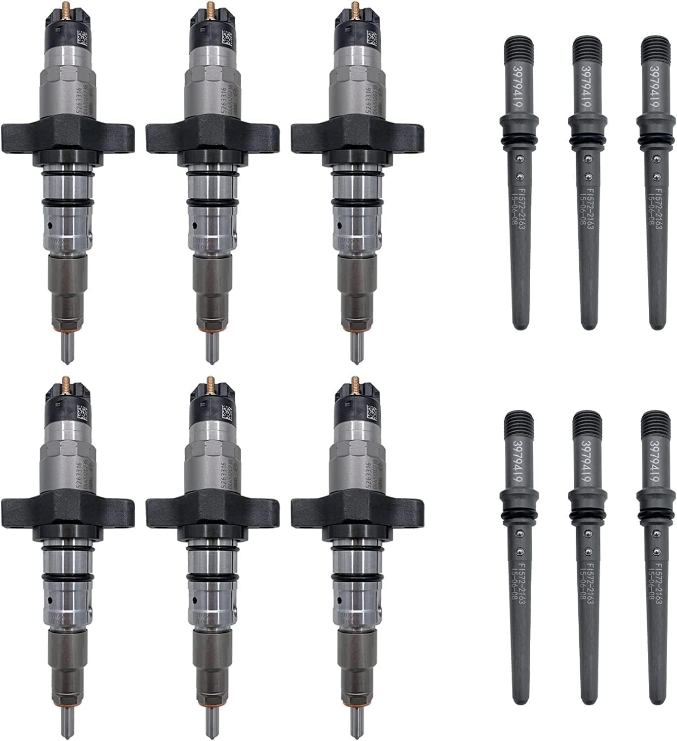 Photo 1 of 0445120238 Set of 6 Diesel Common Rail Fuel Injectors & Connector Tubes Compatible with Dodge Ram 2500 3500 2004-2009 5.9L 0986435505 0445120103 0445120208