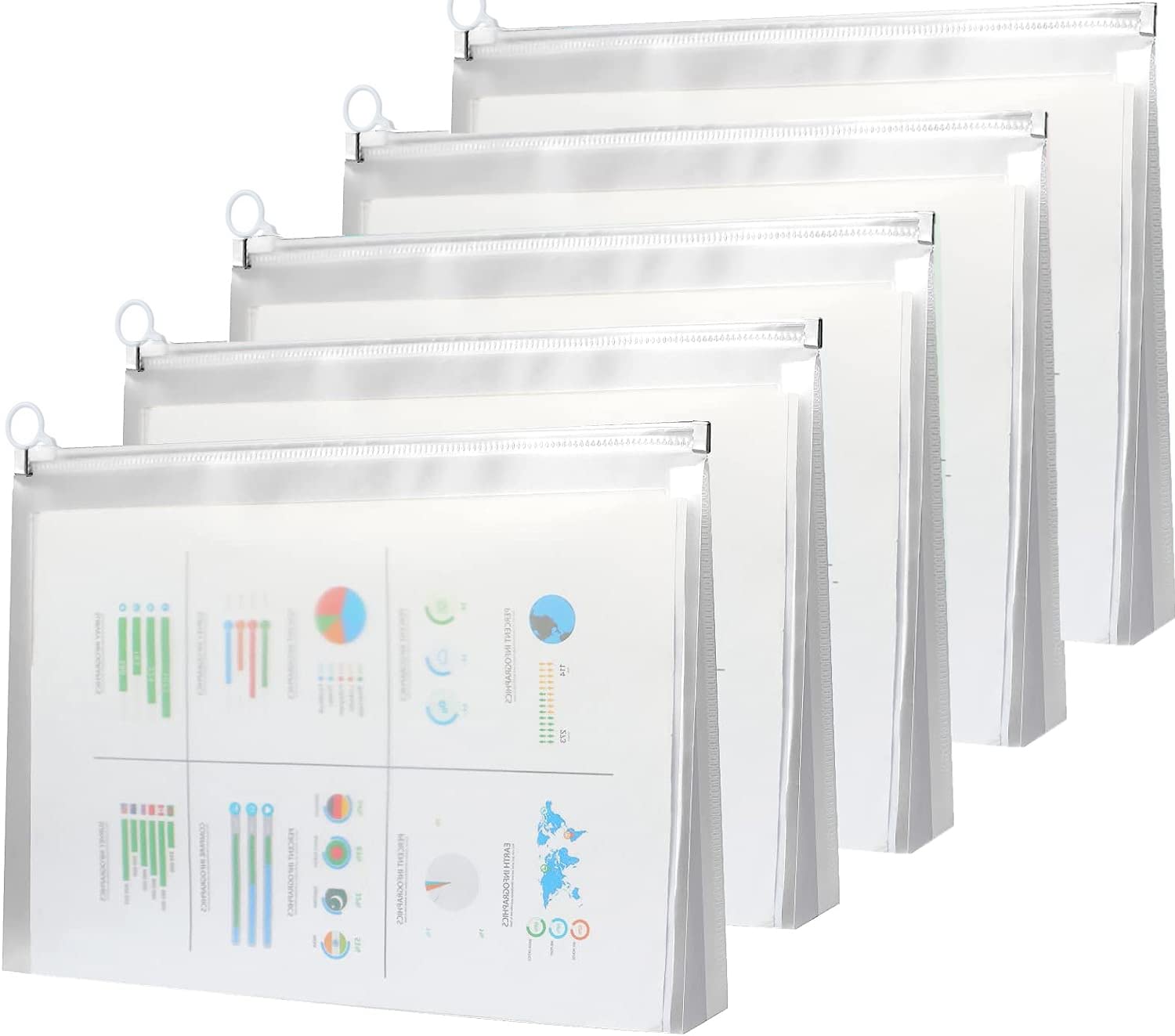 Expanding A4 Zip Wallets Assorted Pack of 5, Large Capacity File Organizer Document Bag Paperwork Pouch Zipper Folder Letter Envelope Pocket Storage Office School Home Travel