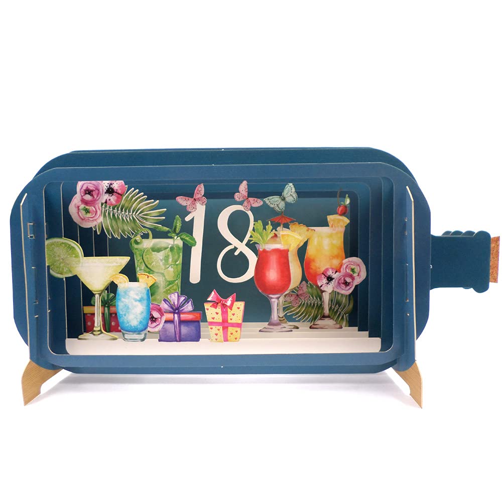 Message in A Bottle Cocktails 18th Pop Up Birthday Greeting Card by Alljoy Cards MIB095
