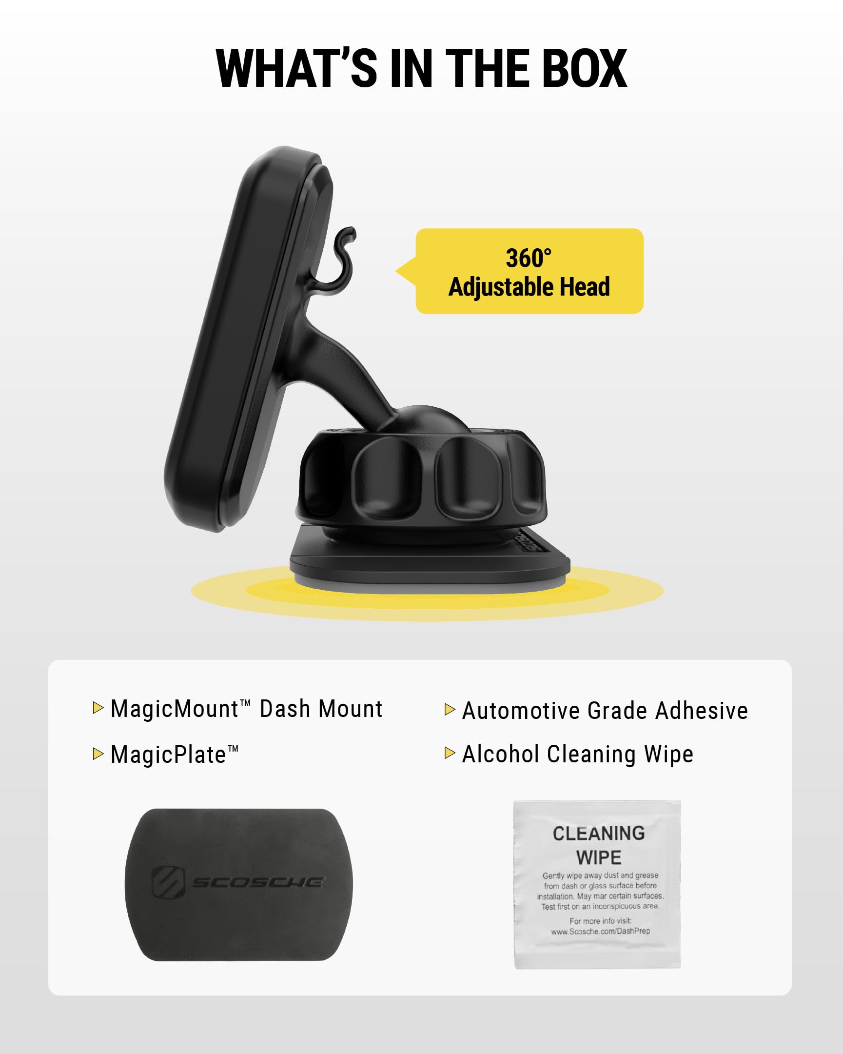 Scosche MAGDMB MagicMount Magnetic Phone Mount for Car, Dashboard Cell Phone Holder with 360° Adjustable Magnet Head, Universal Phone Stand for Car Compatible with iPhone, Samsung, and All Devices