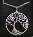 Uniki Tree of Life Pendant Amethyst Rose Peridot Chakra Crystal Necklace Gemstone Jewelry Great Gifts (Amethyst)