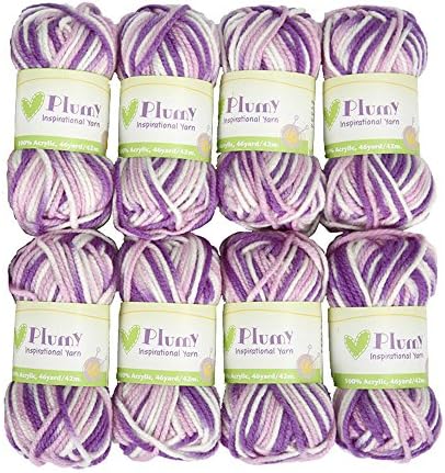 Plumy Colorful Acrylic Yarn Pack of 8 Total 370 Yards, Soft and Warm Yarns for Blanket Scarf Hats Knitting and Crochet, Handcraft gifts for Seniors, Yarn for kids (Plumy Dreams 8Pack)