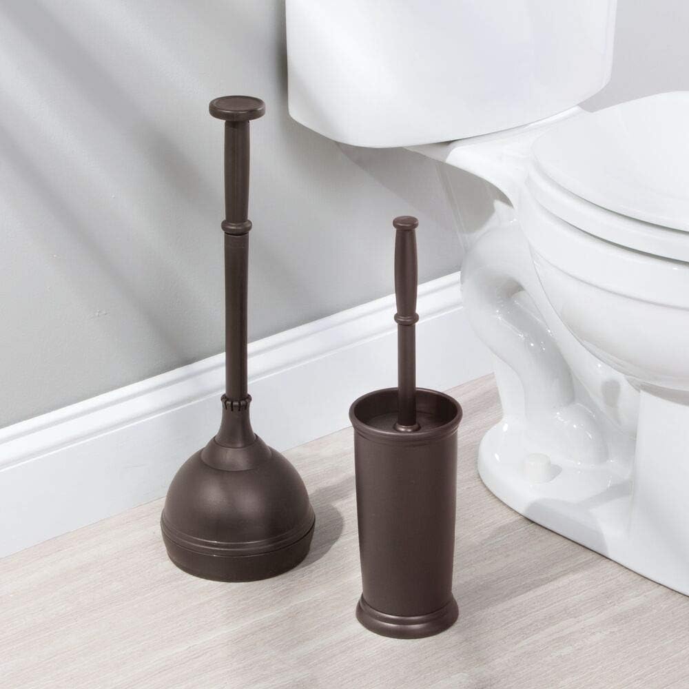 mDesign Modern Compact Plastic Toilet Bowl Brush and Plunger Combo Set with for Bathroom Storage and Organization - Sturdy, Heavy Duty, Deep Cleaning - Bronze: Home & Kitchen