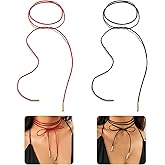 CLOORDE 2 Pcs Bow-knot Necklaces for Women Black Velvet Bow String Choker Necklace Red Long Wrap Rope Tie Collar Gothic Style Neck Jewelry Accessories Gifts for Her