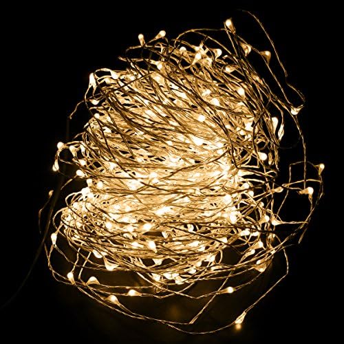 DODOLIGHTNESS 164FT Silver Wire LED String Lights Fairy Starry Lights with 12V 1A Power Adapter and Dimmer For Chritsmas Wedding Halloween Patio Party Decorations(Warm white)