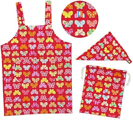 Amazon Co Jp よつば洋品店オリジナル キッズエプロン3点セット 130 バタフライ Qo Yy060g エプロン 三角巾 巾着 子供用 男の子 女の子 ホーム キッチン