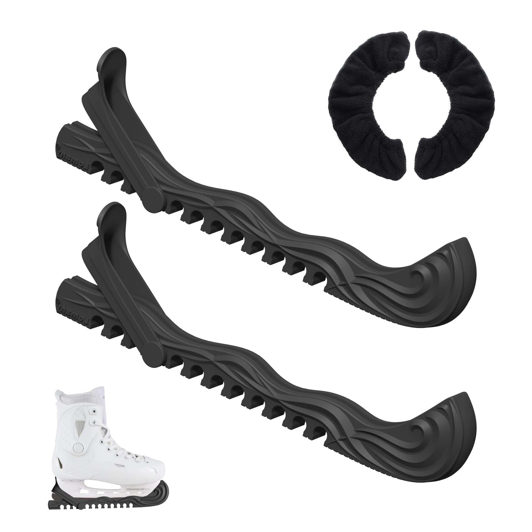 Heloner 2 Pairs Ice Skate Guards, Adjustable Figure Skate Blade Protector and Soft Skate Blade Cover, Youth Hockey Figure Skating Protectors (Black)