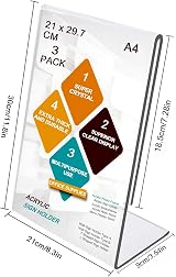 ROSshine A4 Menu Holders 3 Pack Slant Back Acrylic Sign Holder Clear Poster view 3