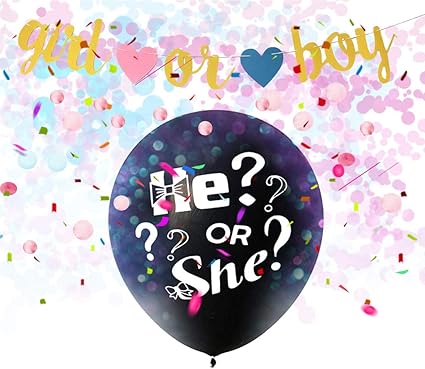 Amycute Baby Shower Party Dekorationen Geschlecht Offenbaren Dekorationen Mit He Or She Banner Luftballons Schwarzer Ballon Rosa Blaue Konfetti Spiralen Tischdecke Foto Requisiten Amazon De Kuche Haushalt