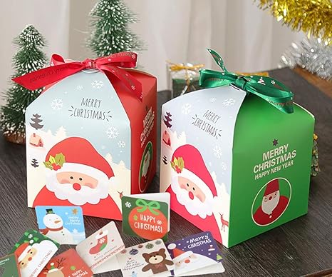 DiiDa - Bolsas de regalo de Navidad con tarjetas de Navidad Caja de papel [2 colores x 6 juegos]: Amazon.es: Hogar