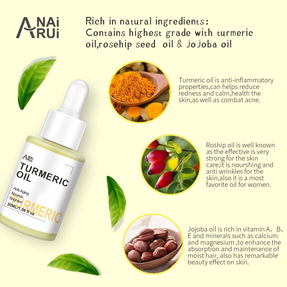 ANAIRUI Turmeric Facial Oil, Premium Anti-Aging Skin Oil, Face Moisturizer Oil, Radiant Glow Face Oil for All Skin Types, 1.06oz: Beauty