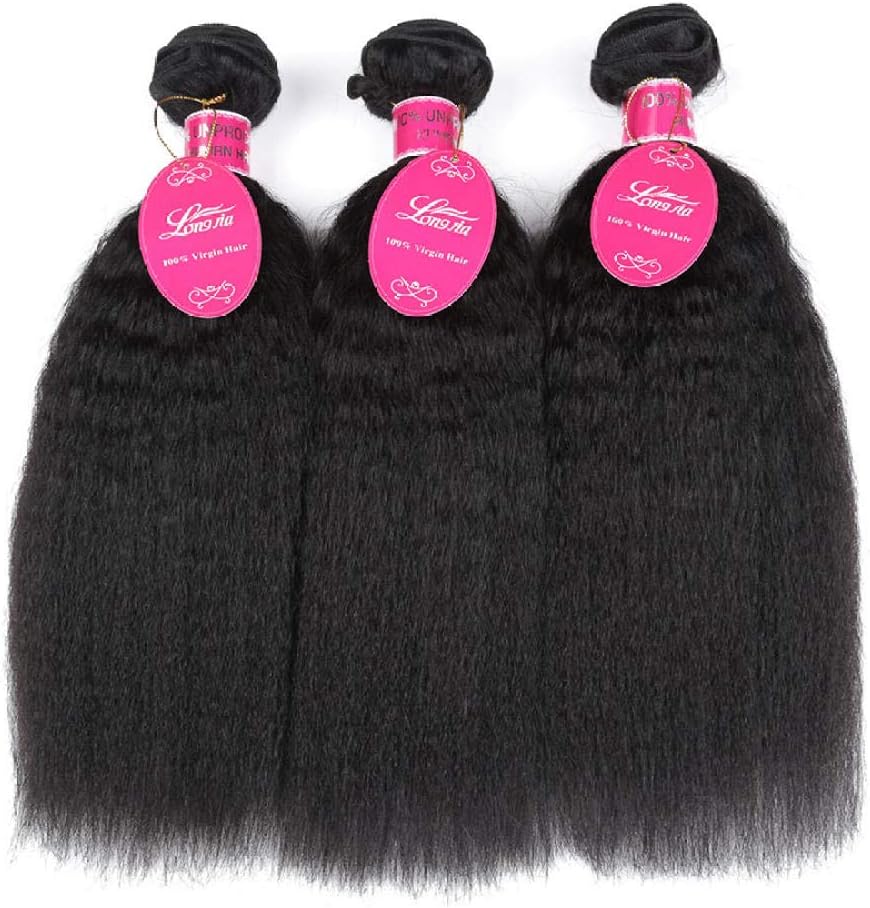 WIGM Kinky straight yaki real human hair bundles natural black 8inch Human Hair Wig Lace Front Black Wig Body Wave 100% Virgin Brazilian Human Hair Lace Front Wigs for Women Natural Wave g