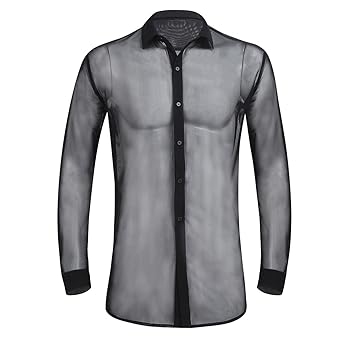 iiniim Herren Shirt Transparent Mesh Langarmshirt Tops Männer Reizvoll Party Club Shirt Unterwäsche M-XL